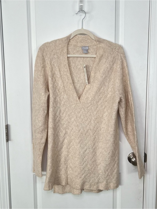 Sweaters - Chicos V Neck Chevron Women’s Knit Sweater Tunic Cream Sz 2~ L Career Casual